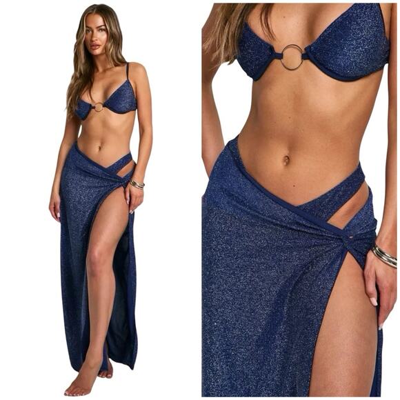 BOOHOO GLITTER TWIST SIDE SARONG SZ M $49 - Picture 2 of 7